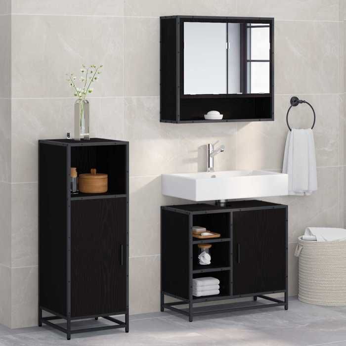 vidaXL Ensemble de mobilier de salle de bain 3 pcs Chêne noir 3402344