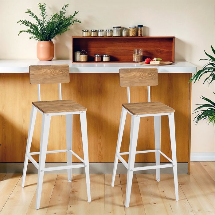 Tabouret de bar avec Dossier Chaises de Bar Cadre en Acier Marron et Blanc Tabouret de bar avec Dossier Chaises de Bar Cadre en Acier Marron et Blanc