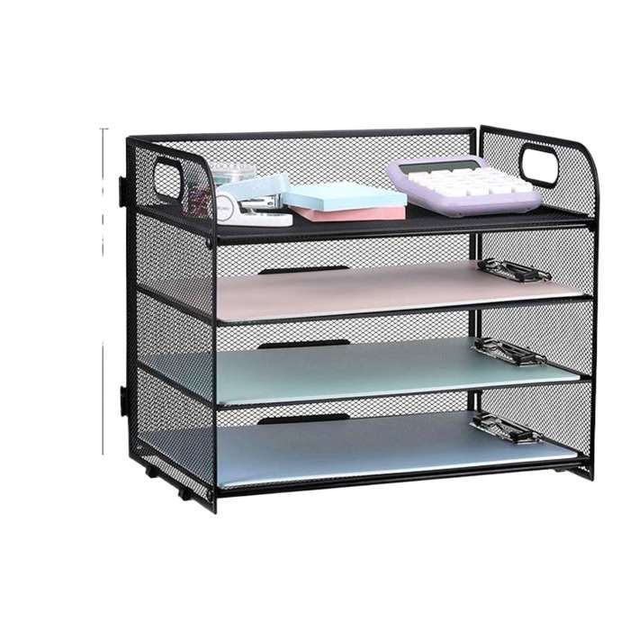 Étagère de rangement à 4niveaux en acier bureau sans perçage multifonction organisation documents noir，rose，blanc，vert，violet