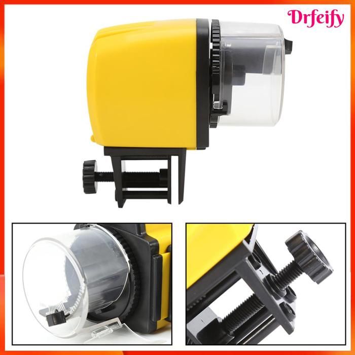 Mangeoire automatique pour poissons - AKOZON - Modèle universel - 30 g - Piles AAA - Jaune