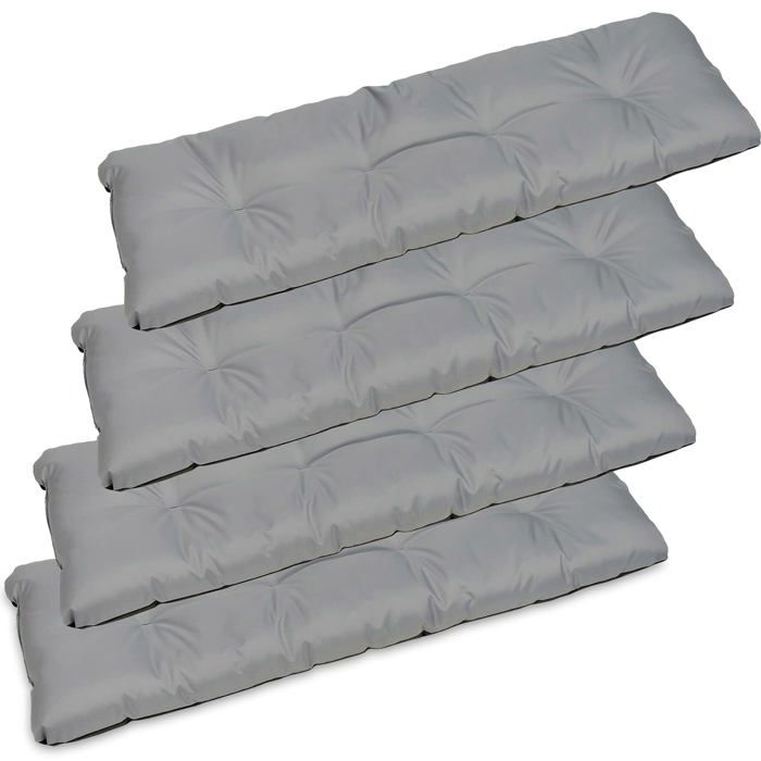 4 x Coussin pour Banc de Jardin - SuperKissen24. - Intérieur/Extérieur - Imperméable - 120x38 cm - Gris