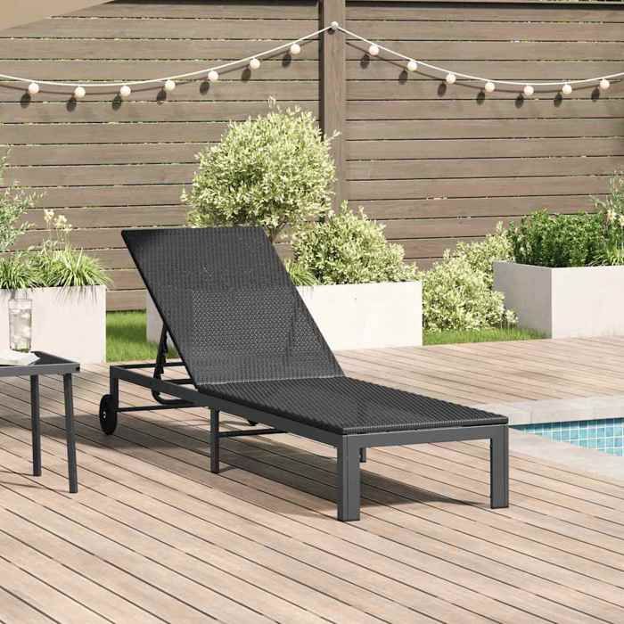 (Noir)Fauteuil long de soleil - Transat Noir 206x62.5x74 cm polyrotin - Chaise dextérieur dts193222
