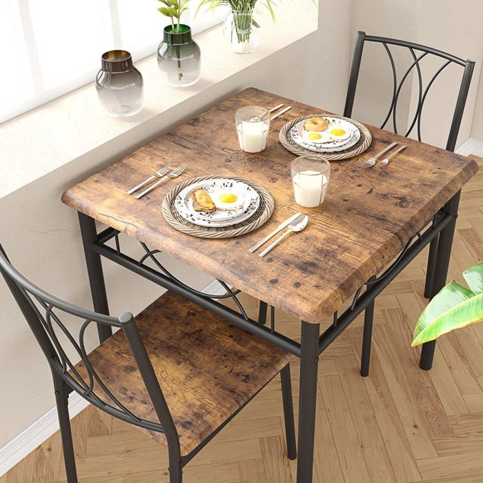TRIUMPUNPRE Ensemble table à manger 2 personnes carrée 2 chaises rembourrées cuisine petit appartement espace réduit