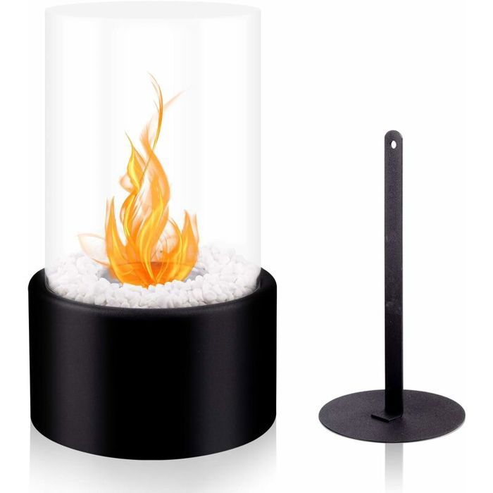 Cheminée bioéthanol de table - Dimensions 16.5x16.5x27.5 cm - Verre trempé - Base en acier