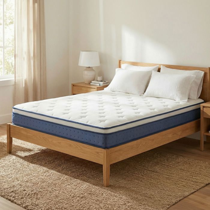 Matelas à Mémoire de Forme Gel 160 x 200 cm Hybride Ressorts Ensachés Soutien 7 Zones Housse Respirante Bleu
