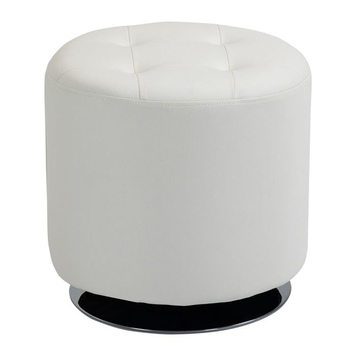 LIA Repose pied salon pivotant à 360° ottoman rond rembourré en PU avec base en acier Ø 45 5 x 44 5 cm blanc