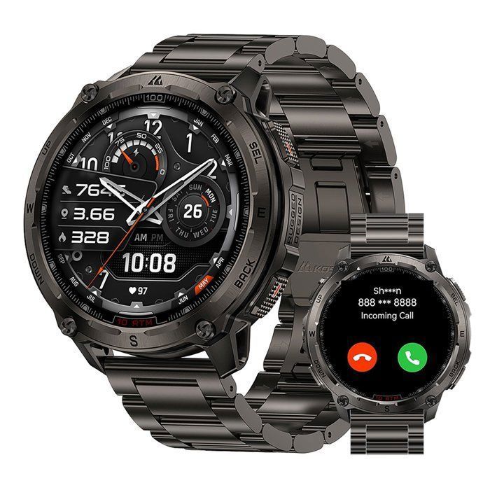 Montre Connectée homme SmartWatch Sport GPS 10ATM KOSPET T4 1.43 Tracker dActivit Android iOS Samsung Iphone Noir 2 Bandes