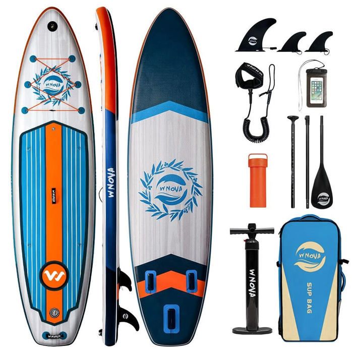 InnoExpo W022 335x86x15cm 190kg Wood Series SUP gonflable extra-large 3 ailerons anti-dérapant complet avec pagaie pompe sac