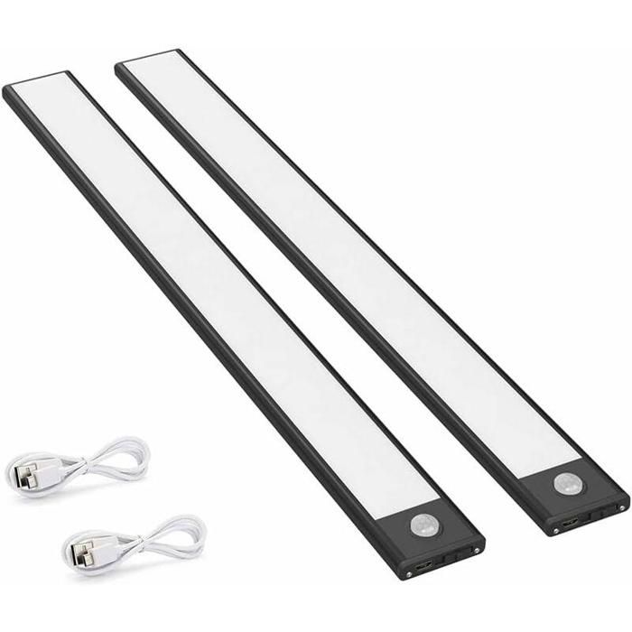 Lot de 2 lampes darmoire LED à détection 150lm rechargeable USB pour cuisine trois modes : auto/allumé/éteint Lot de 2 lampes darmoire LED à détection 150lm rechargeable USB pour cuisine trois modes : auto/allumé/éteint