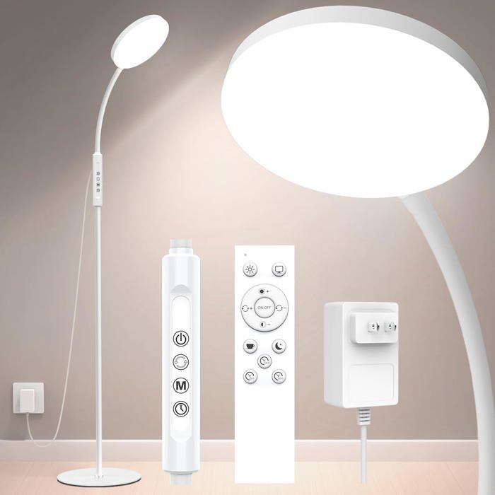 Lampe de luminothérapie sur pied LED 20000 Lux - Lumière du jour dimmable - 10 niveaux de luminosité avec minuterie