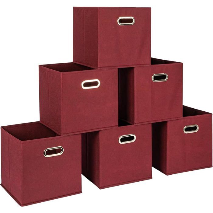 Pack6 bacs rangement tissu polyester11x11x11cm côtés aggloméré