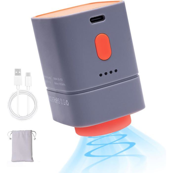 Pompe à vide sans fil portable 4500 PA 25 W batterie rechargeable 1800 mAh USB-C compacte grise et orange pour voyage et maison