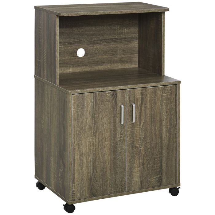 Meuble TV Rangement - MINIMAL - 60x40x97 cm - 4 roulettes (2 freins) - Placard 2 portes - Étagère réglable