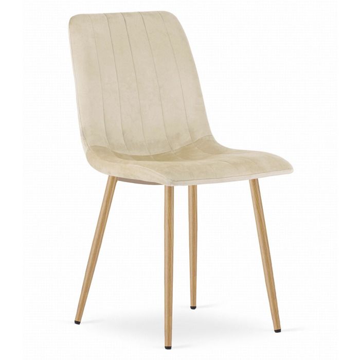 Chaise LAVA en velours beige clair avec pieds effet bois - Réf. VK8681847483403