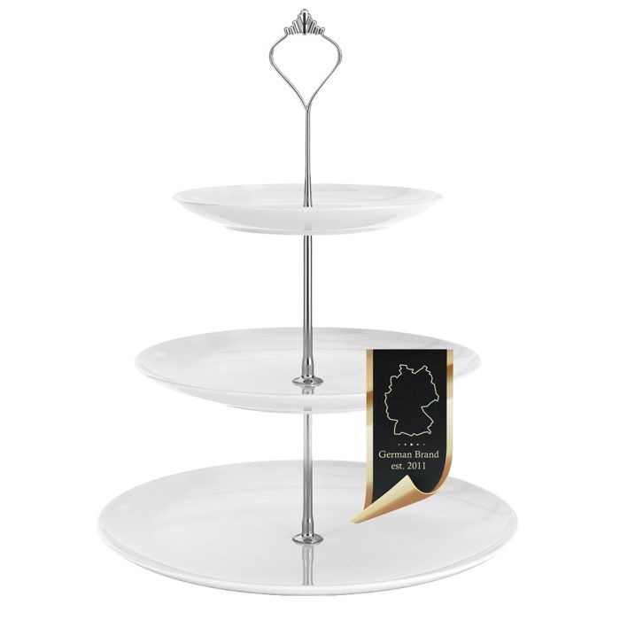 Présentoir à gâteaux blanc en porcelaine 3 étages - serviteur étagère rond pour gâteaux muffins cupcakes fruits et pâtisseries