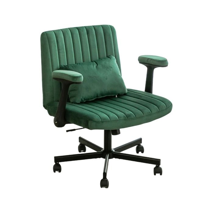 Chaise de bureau Home Office – pivotante hauteur réglable accoudoirs rabattables roulettes silencieuses – vert velours