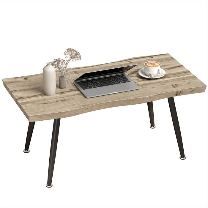 Table basse scandinave effet chêne 100x50 cm - Plateau épais 4 cm et pieds acier noir - Chêne MDF 100 x 50 x 45 cm Ref WUHKW4