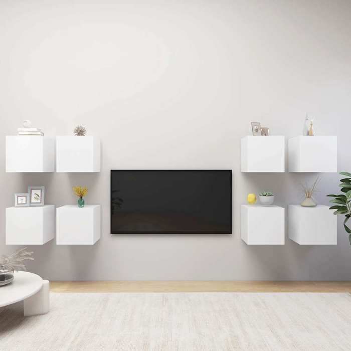Ensemble Meubles TV muraux 8 pcs moderne Armoires TV Suspendue pour Salon Blanc 30 5x30x30 cm T844