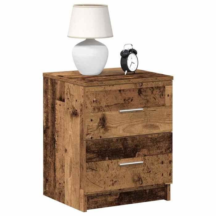 ELORAN®Tables de chevet - lot de 2 - avec 2 tiroirs - bois ancien - 40x36x50 cm - Table de chambre Moderne_00921808