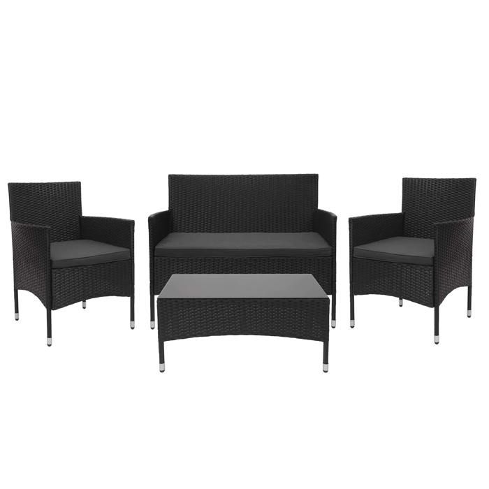 MCW Ensemble en polyrotin MCW-F55 banc et table ~ noir coussins gris foncé