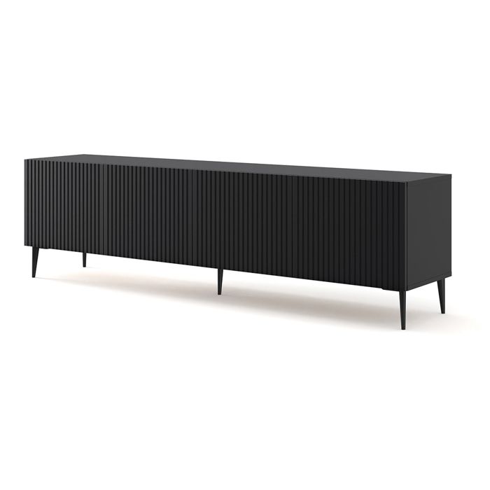 Meubles TV - Meuble TV Ravenna avec 4 portes en bois et pieds noirs - Noir mat - L 200 x P 42 x H 56 cm Meubles TV - Meuble TV Ravenna avec 4 portes en bois et pieds noirs - Noir mat - L 200 x P 42 x H 56 cm