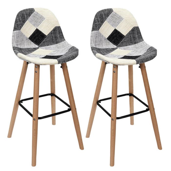 MOZAIK - Lot de 2 Tabourets Scandinaves Noirs et Blancs MOZAIK - Lot de 2 Tabourets Scandinaves Noirs et Blancs
