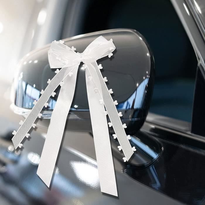 Noeud tulle et ruban satin blanc - décoration voiture mariage lot de 2 noeud  en satin et tulles blanc pour votre voiture - Cdiscount Maison