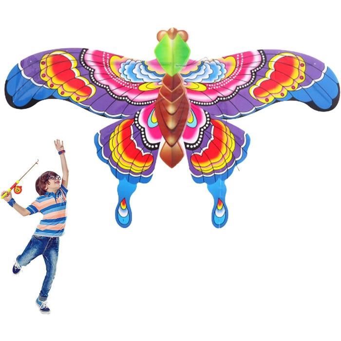 Cerf-volant Papillon Enfant 3 Ans Et + - 110x72 Cm, Ficelle 100 M - Avec Sac De Rangement, Facile à Faire Voler