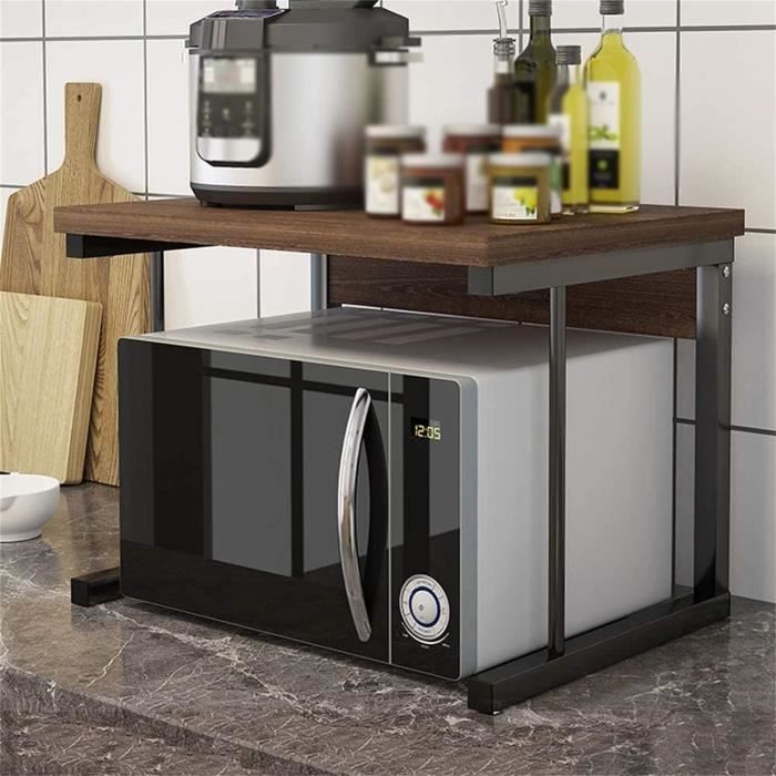 MOTT 50 Étagère Robuste Pour Four à Micro-ondes, étagère De Four En Bois Et Acier Robuste, étagère De Plan De Travail Pour Micro-ondes, étagère De Comptoir De Cuisine à 2 Niveaux