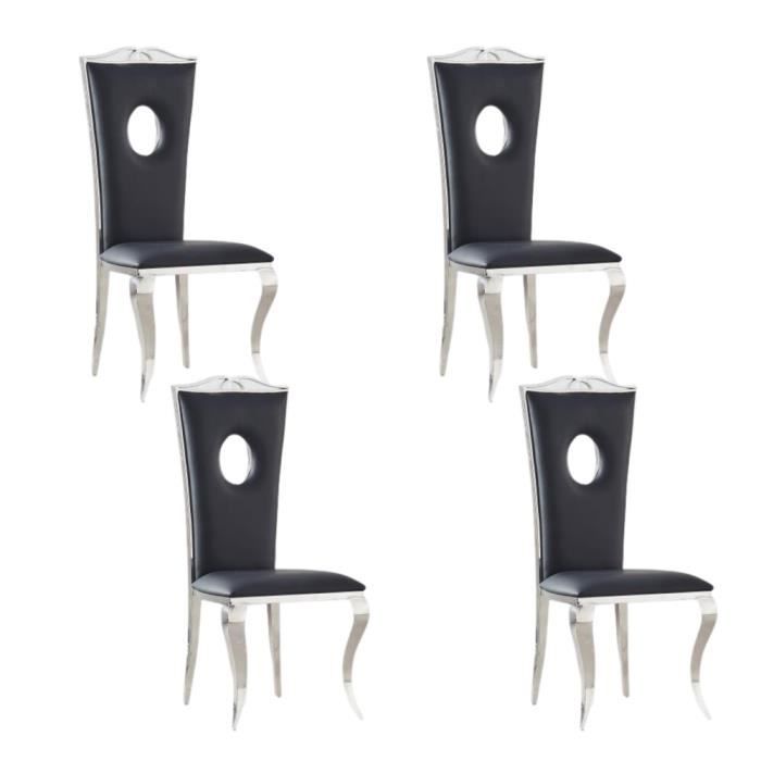lot de 4 chaises baroque royal chrome simili cuir noir
