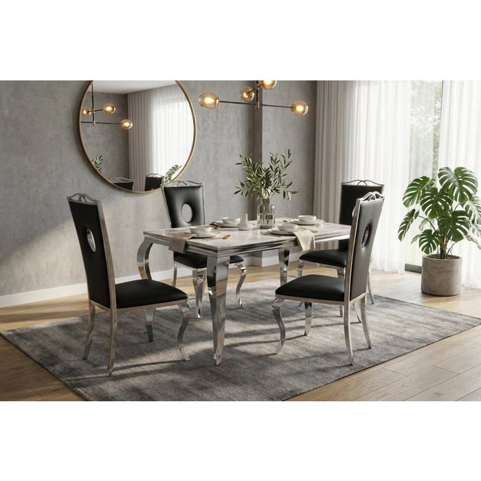 Lot de 4 Chaises baroque ROYAL Chrome Simili NOIR