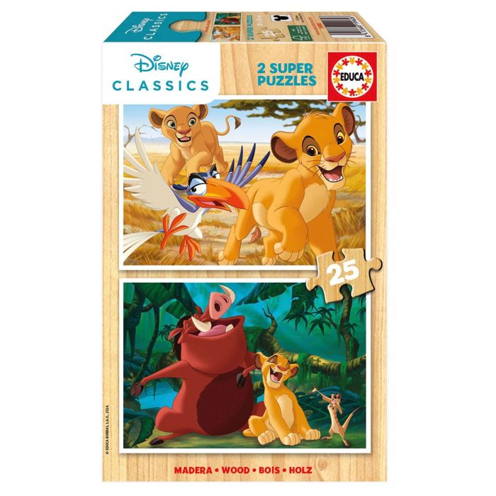 Educa - Puzzles en bois Le Roi Lion 2 x 25 pièces grandes pièces FSC/PEFC - 26 x 18 cm