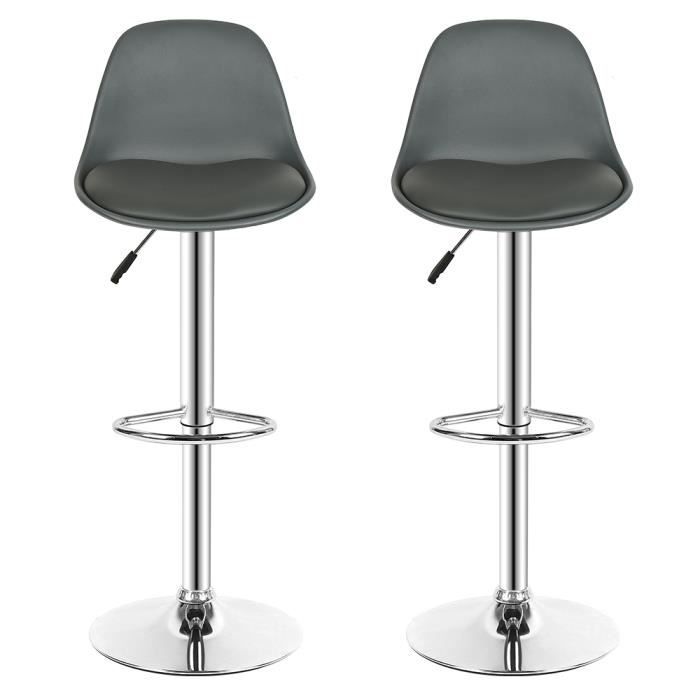Lot de 2 Tabourets de Bar LaiZere en Cuir Artificiel Gris - Réglables en Hauteur - Design Moderne