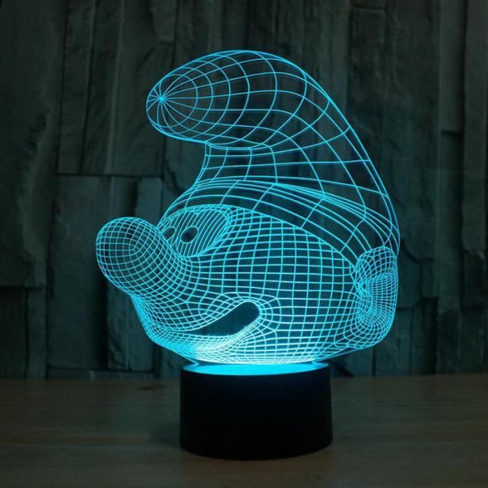 Lampe de bureau - Les Schtroumpfs - 3D - LED - 7 couleurs - Enfant - Décoration chambre