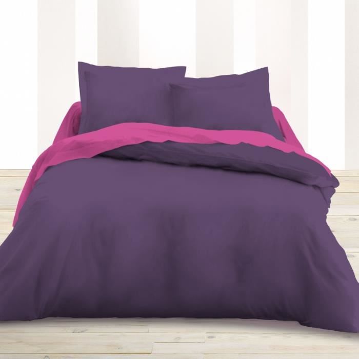 Housse de couette bicolore percale, Duo BLANC DES VOSGES-240 x 220 cm-Sauge | Leroy Merlin