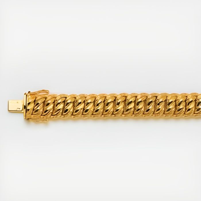 Bracelet Gourmette Maille Américaine Plaqué Or - Longueur 21 Cm, Largeur 20 Mm, Occasion