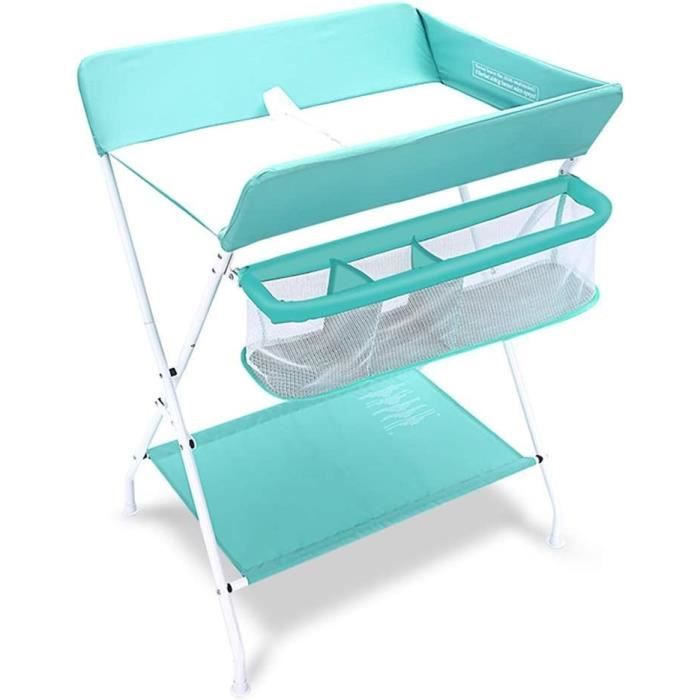 Table à Langer, Table à Langer Pliante Avec Panier De Rangement, Ceinture De Sécurité Et 4 Roues Avec Frein, Réglable En Hauteur, Motif De Girafe (Amande