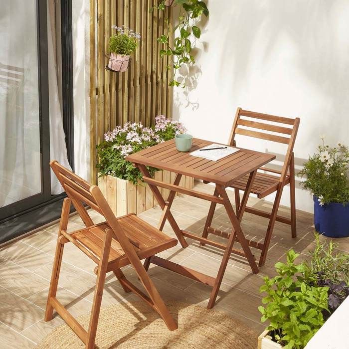 Ensemble table et chaises en bois - Salon de jardin - Acacia - Pliable