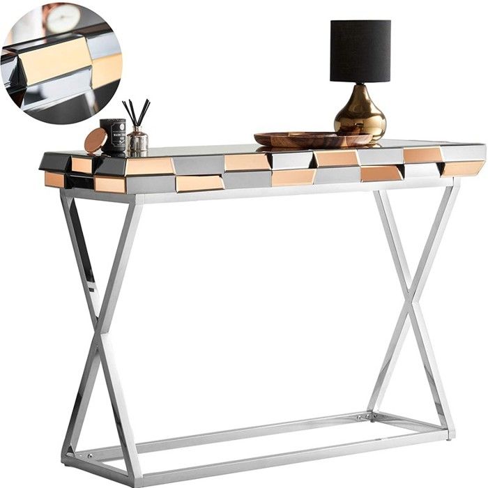 Console or rose en verre miroir 3D
