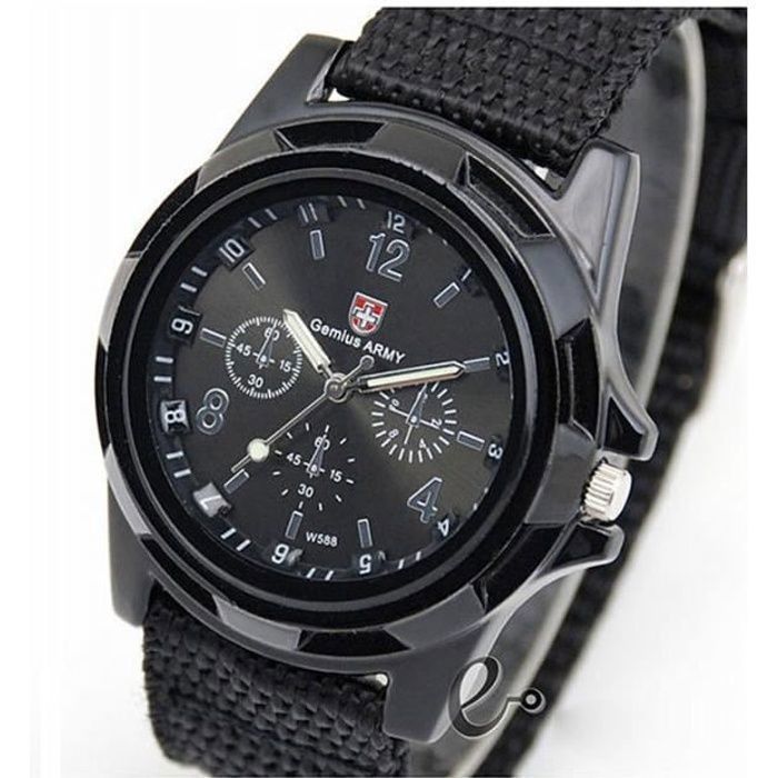 Montre militaire Homme armée suisse Gemius army Bracelet tissu noir