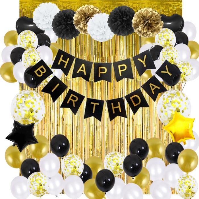 Or Noir Joyeux Anniversaire Decoration Pour Hommes Femmes Joyeux Anniversaire Banniere Pompons Frange Rideau Ballon Fete Fournitures Cdiscount Maison