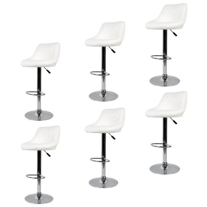 Lot de 6 Chaises de Bar Blanc - Design Contemporain - Réglable en hauteur et pivotantes