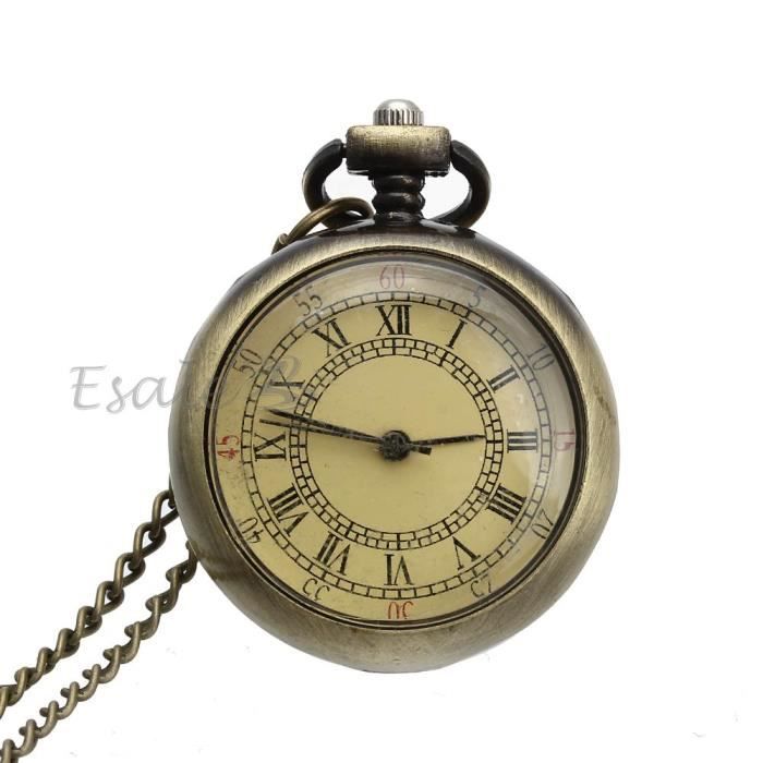 Montre De Poche Rétro Style Bande Dessinée – Quartz Bronze Avec Collier, Cadeau Noël Enfant Garçon Fille