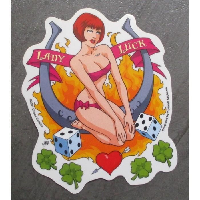 Sticker - Pin Up Lady Luck - Fer à cheval - Blanc - 15 x 14 cm Sticker - Pin Up Lady Luck - Fer à cheval - Blanc - 15 x 14 cm