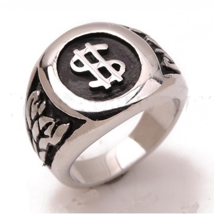 bague dollar 11us inox chevaliere homme femme rock roll biker