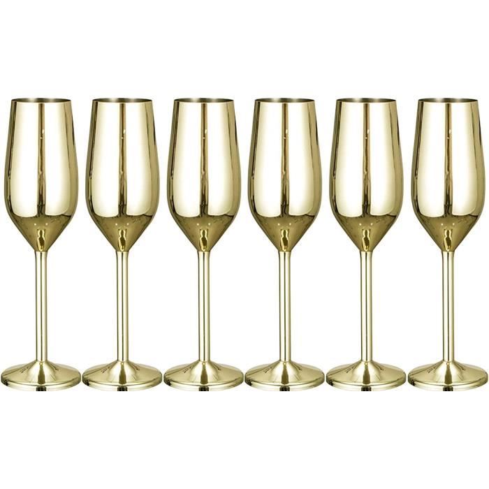 Lot de 6 flûtes à champagne de 200 ml Design classique et sans