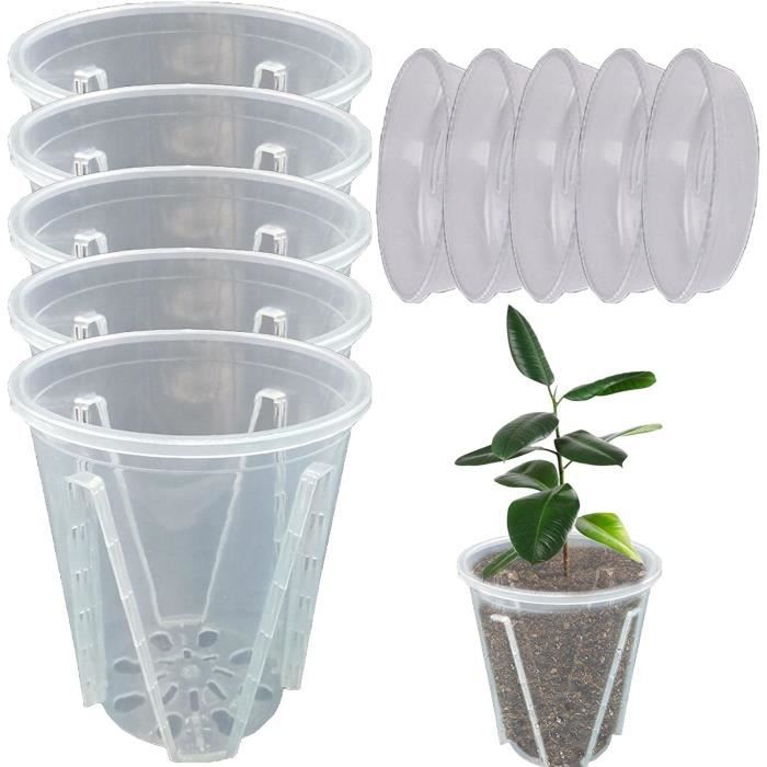 Youning Pots à orchidées, lot de 5 pots en plastique transparent avec trous de drainage, pots de fleurs transparents pour orchidée d'intérieur, plantes succulentes, cactus, herbes, légumes, 15 cm avec