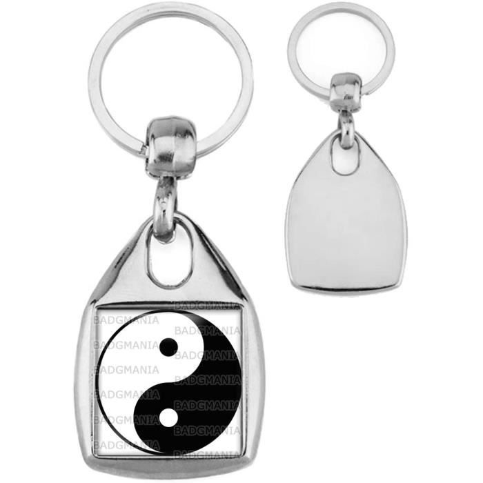 Porte-clés Bois Fait Main Motif Yin Yang - Équilibre Yoga - Multicolore - Neuf