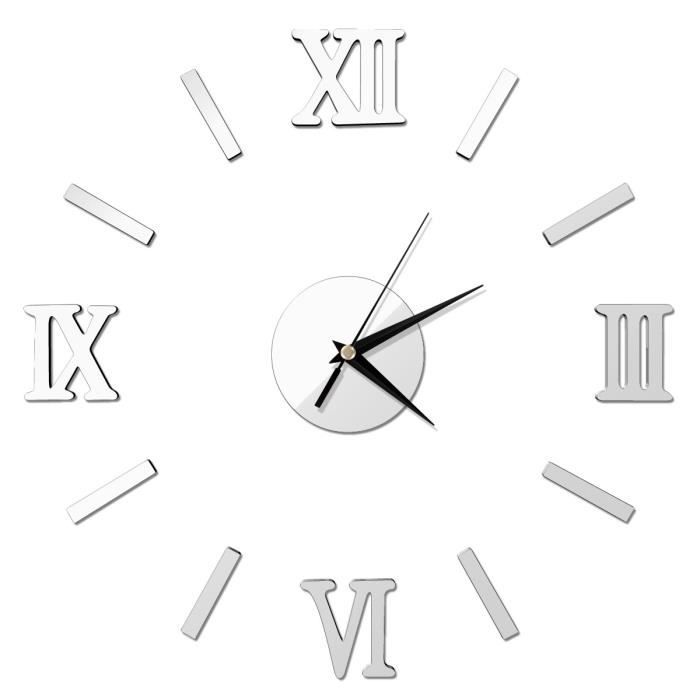 Horloge Murale Géante DIY Chiffres Inversés – Effet Miroir 3D – 68,6 Cm – Noir – Pile AA Non Incluse
