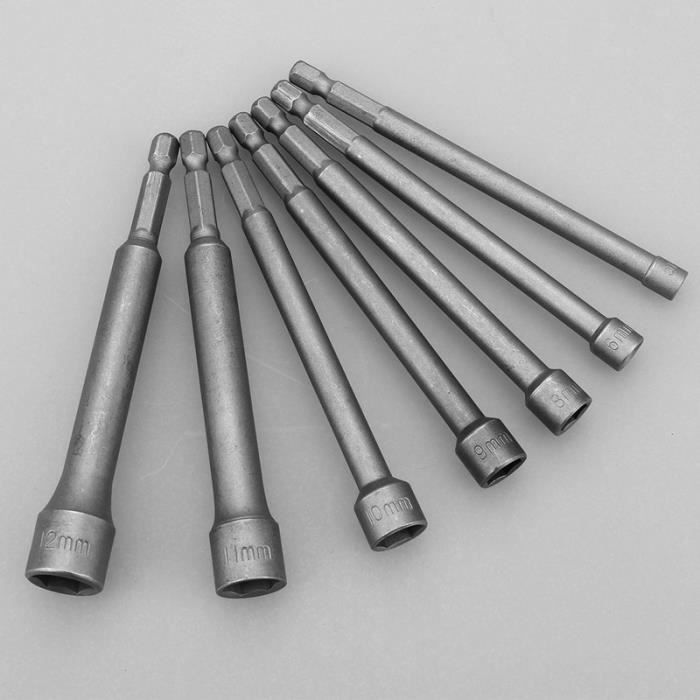 3 Douilles Hexagonales Magnétiques 8 Mm X 100 Mm - Chrome Vanadium - Pour Vis à Tête Hex 6,35 Mm (1/4") - 12